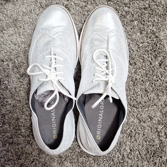 Cole Haan original zero grand lace-up sneakers soft wingtips- 5-metallic silver - Picture 6 of 10